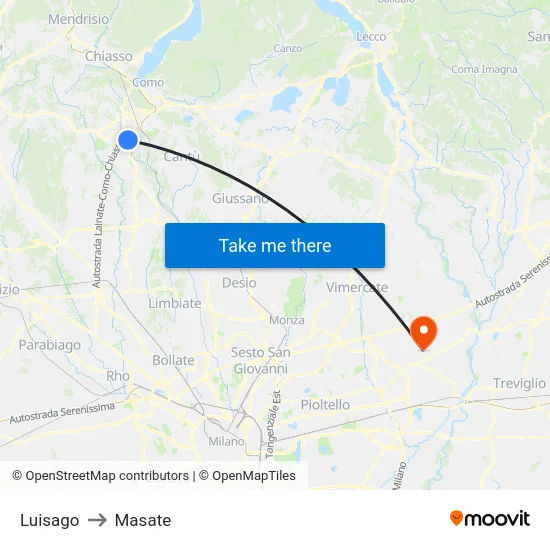 Luisago to Masate map