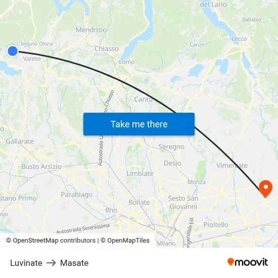 Luvinate to Masate map