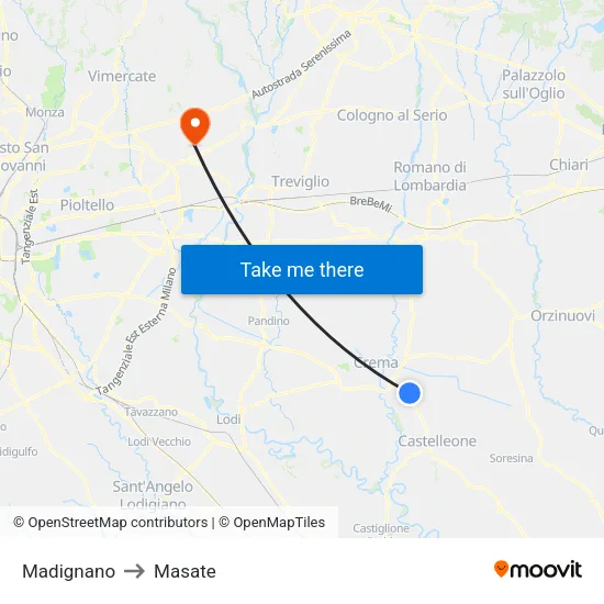 Madignano to Masate map