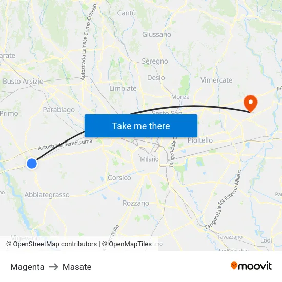 Magenta to Masate map