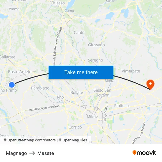 Magnago to Masate map