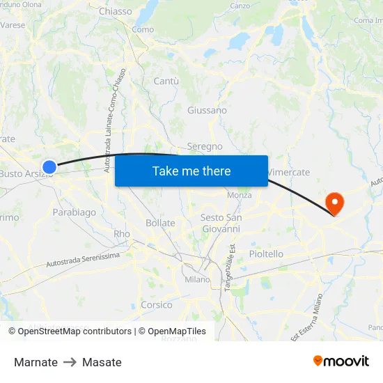 Marnate to Masate map