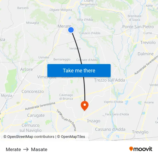 Merate to Masate map