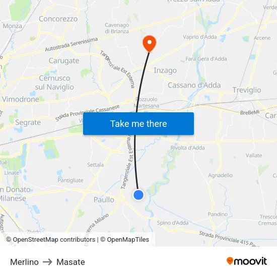 Merlino to Masate map