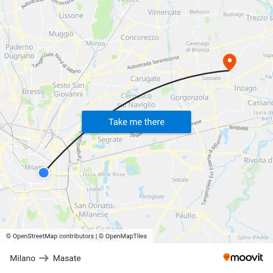 Milan to Masate map