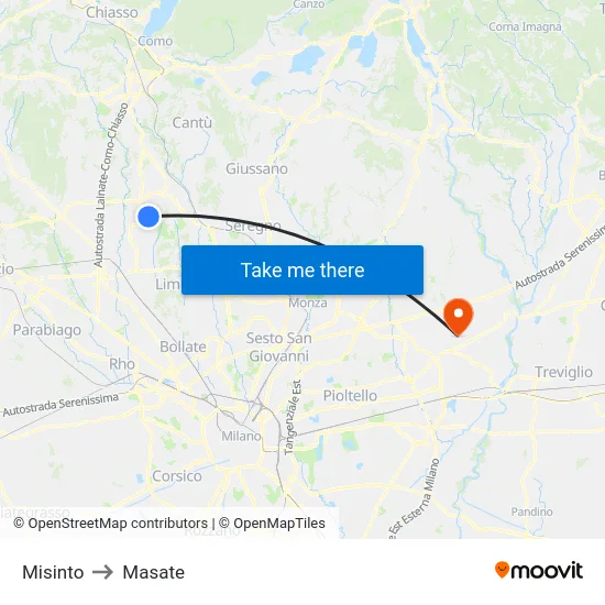 Misinto to Masate map