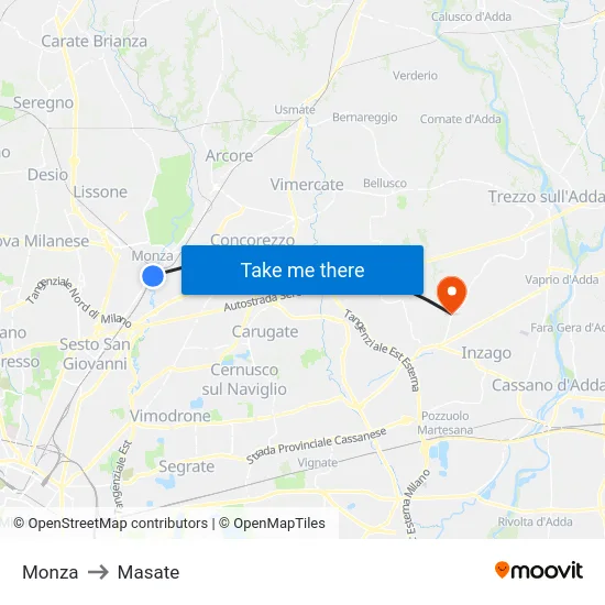 Monza to Masate map