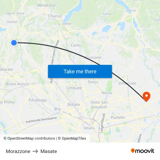 Morazzone to Masate map
