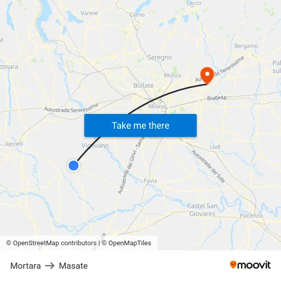 Mortara to Masate map