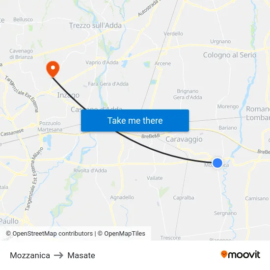 Mozzanica to Masate map