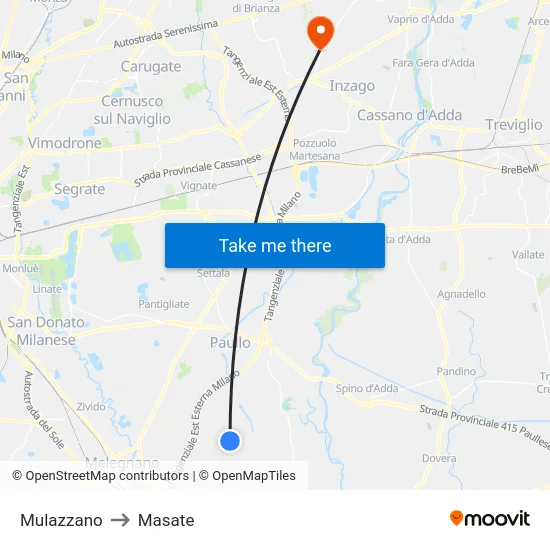 Mulazzano to Masate map