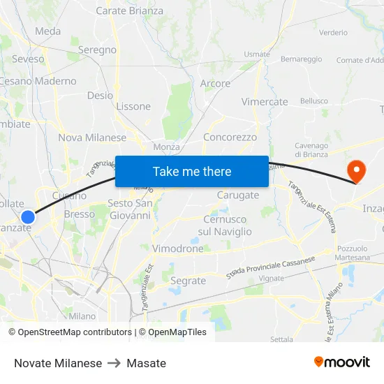 Novate Milanese to Masate map