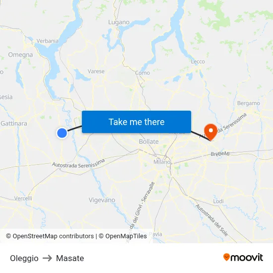 Oleggio to Masate map