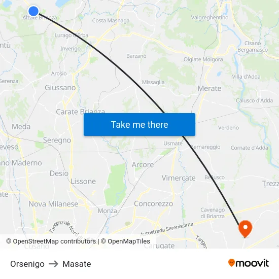 Orsenigo to Masate map