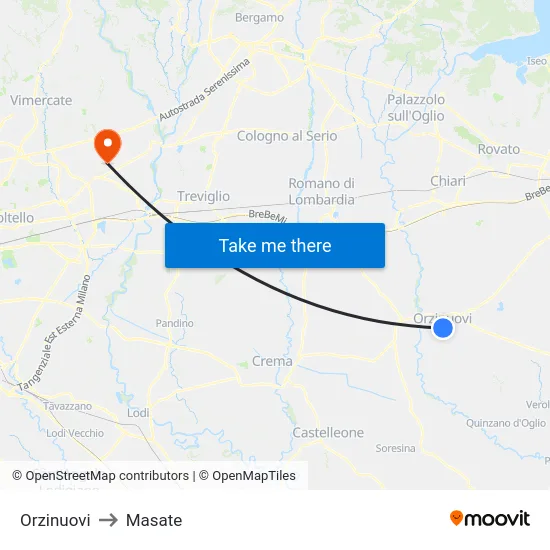 Orzinuovi to Masate map