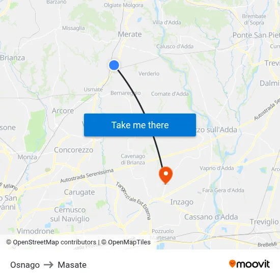 Osnago to Masate map