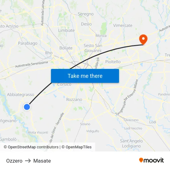 Ozzero to Masate map