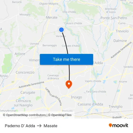 Paderno D' Adda to Masate map