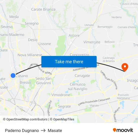 Paderno Dugnano to Masate map