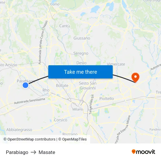 Parabiago to Masate map