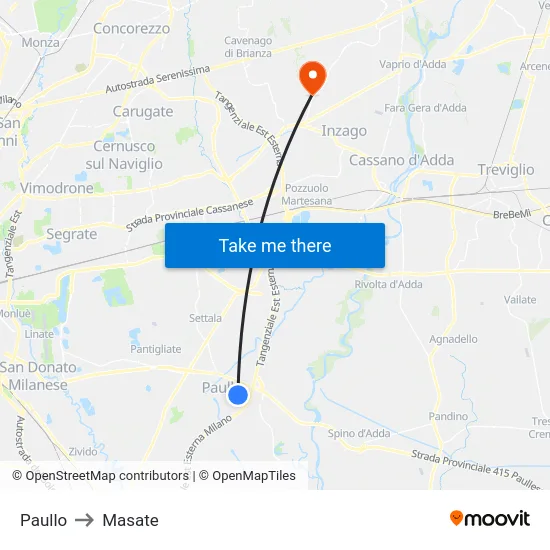 Paullo to Masate map