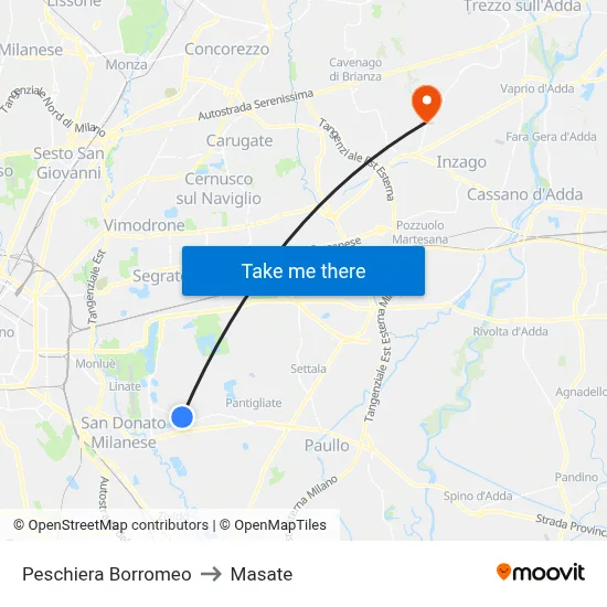 Peschiera Borromeo to Masate map