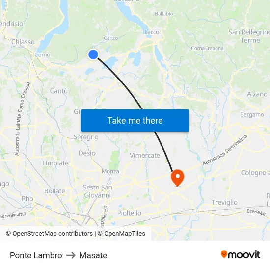 Ponte Lambro to Masate map