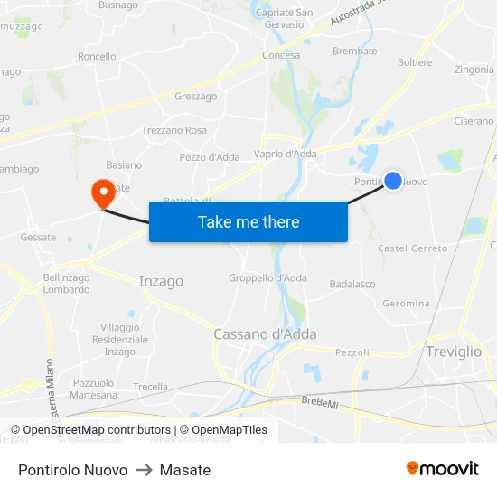 Pontirolo Nuovo to Masate map