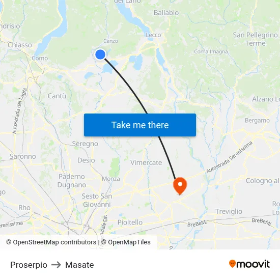 Proserpio to Masate map