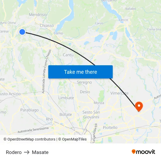 Rodero to Masate map