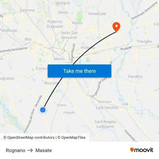 Rognano to Masate map