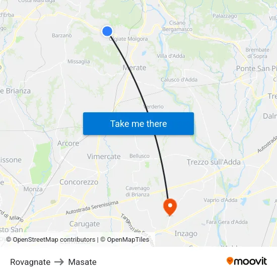 Rovagnate to Masate map