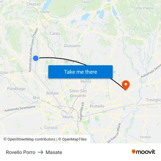 Rovello Porro to Masate map