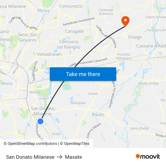 San Donato Milanese to Masate map
