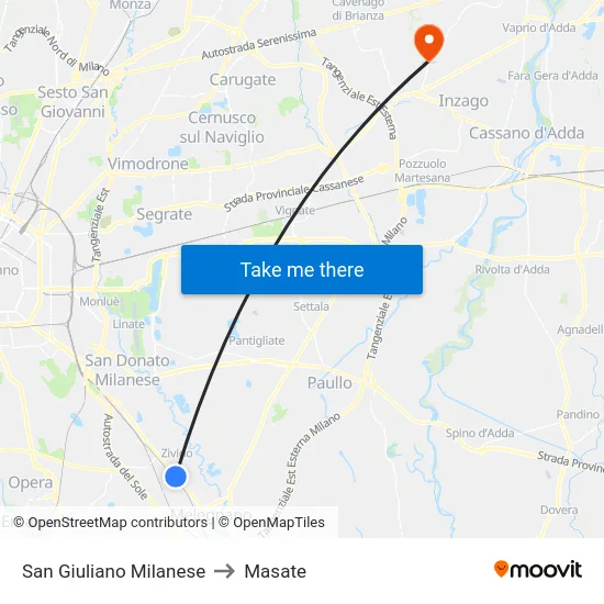 San Giuliano Milanese to Masate map