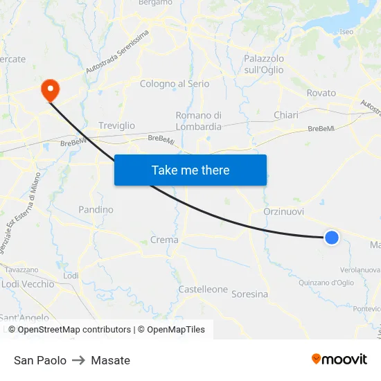 San Paolo to Masate map