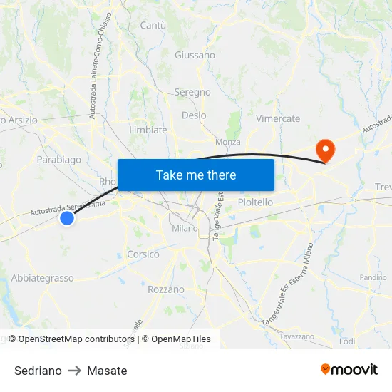 Sedriano to Masate map