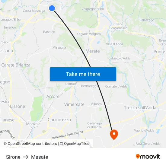 Sirone to Masate map