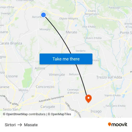 Sirtori to Masate map