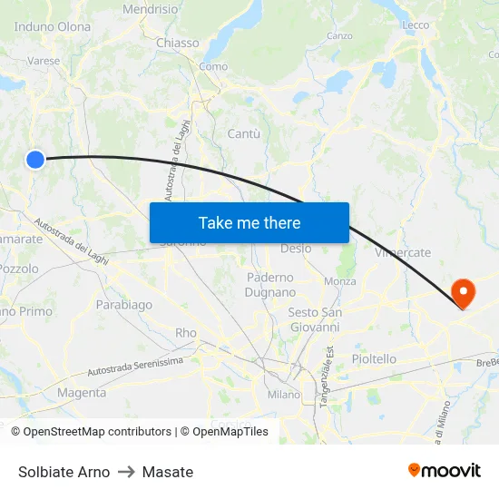Solbiate Arno to Masate map