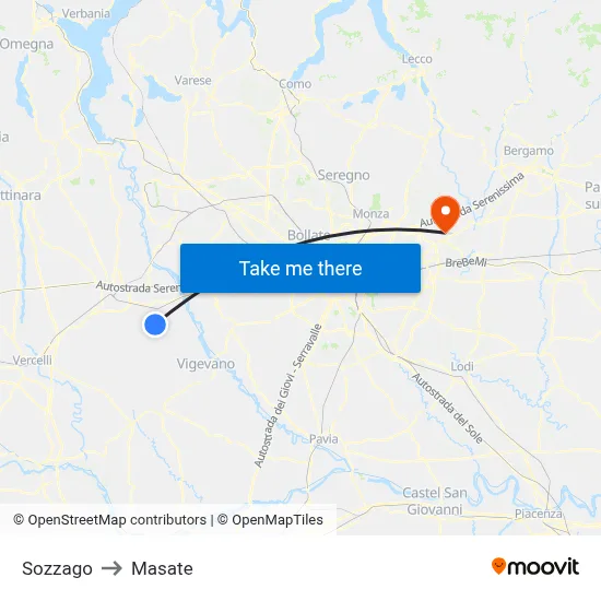 Sozzago to Masate map