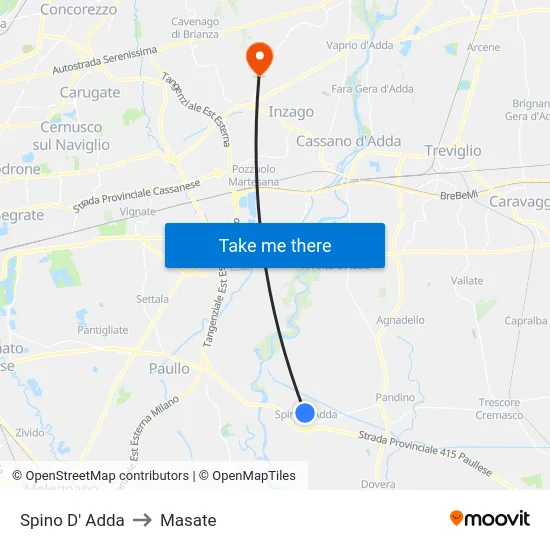 Spino D' Adda to Masate map
