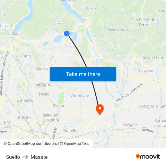 Suello to Masate map