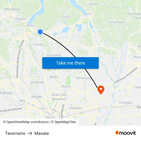 Tavernerio to Masate map