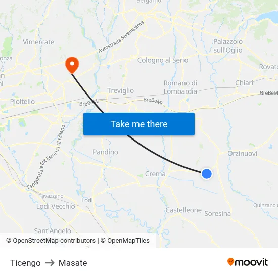 Ticengo to Masate map