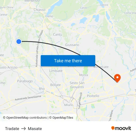 Tradate to Masate map