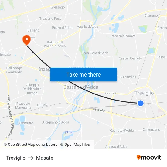 Treviglio to Masate map
