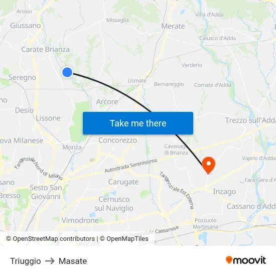 Triuggio to Masate map