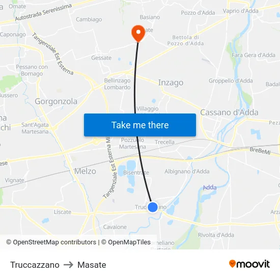 Truccazzano to Masate map