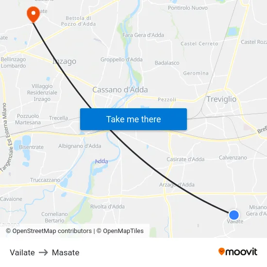 Vailate to Masate map